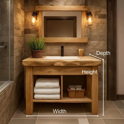 Handcrafted Solid Wood Bathroom Vanity with Natural Live Edge and Open Shelf Rustic Design Lynnsnail