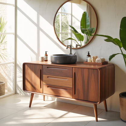 Solid Wood Bathroom Vanity with Mid-Century Design – Handmade Natural Timber Sink Cabinet Lynnsnail