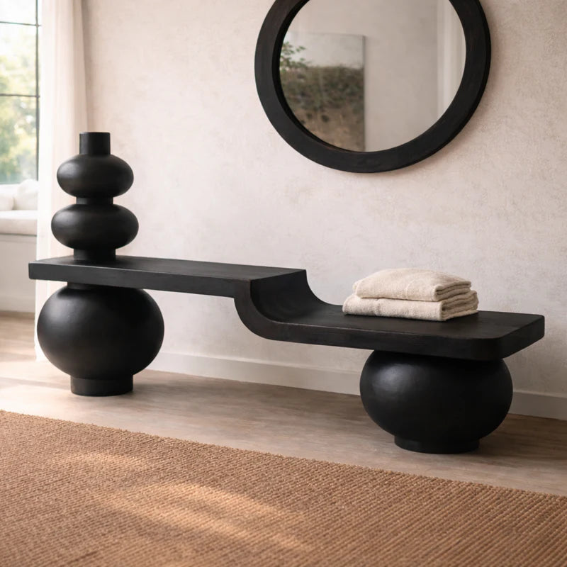 Sculptural Solid Wood Bench, Modern Artistic Entryway Statement Seating