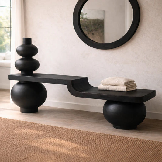 Sculptural Solid Wood Bench, Modern Artistic Entryway Statement Seating
