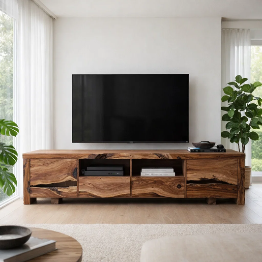 Solid Wood TV Cabinet with Live Edge – Rustic Modern Media Console