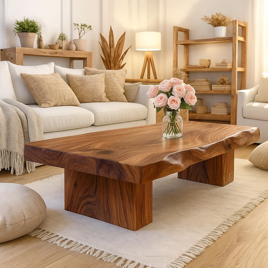Handcrafted Solid Wood Coffee Table with Sculpted Live Edge – Modern Organic Wood Center Table for Japandi Living Spaces Lynnsnail