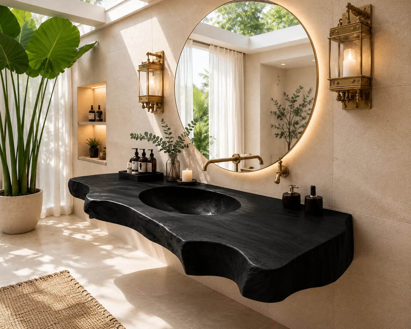 Luxury Live Edge Wood Sink Vanity | Wide Slab Solid Wood Floating Bathroom Lynnsnail