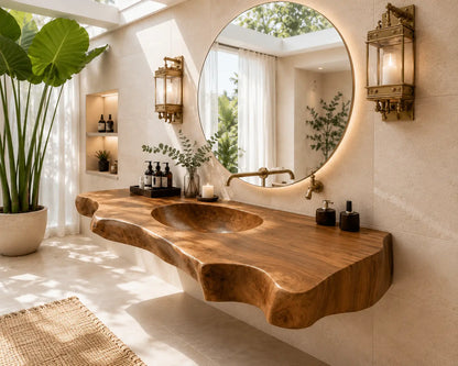 Luxury Live Edge Wood Sink Vanity | Wide Slab Solid Wood Floating Bathroom Lynnsnail