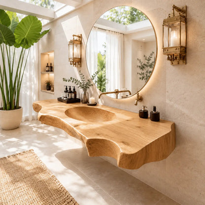 Luxury Live Edge Wood Sink Vanity | Wide Slab Solid Wood Floating Bathroom Lynnsnail