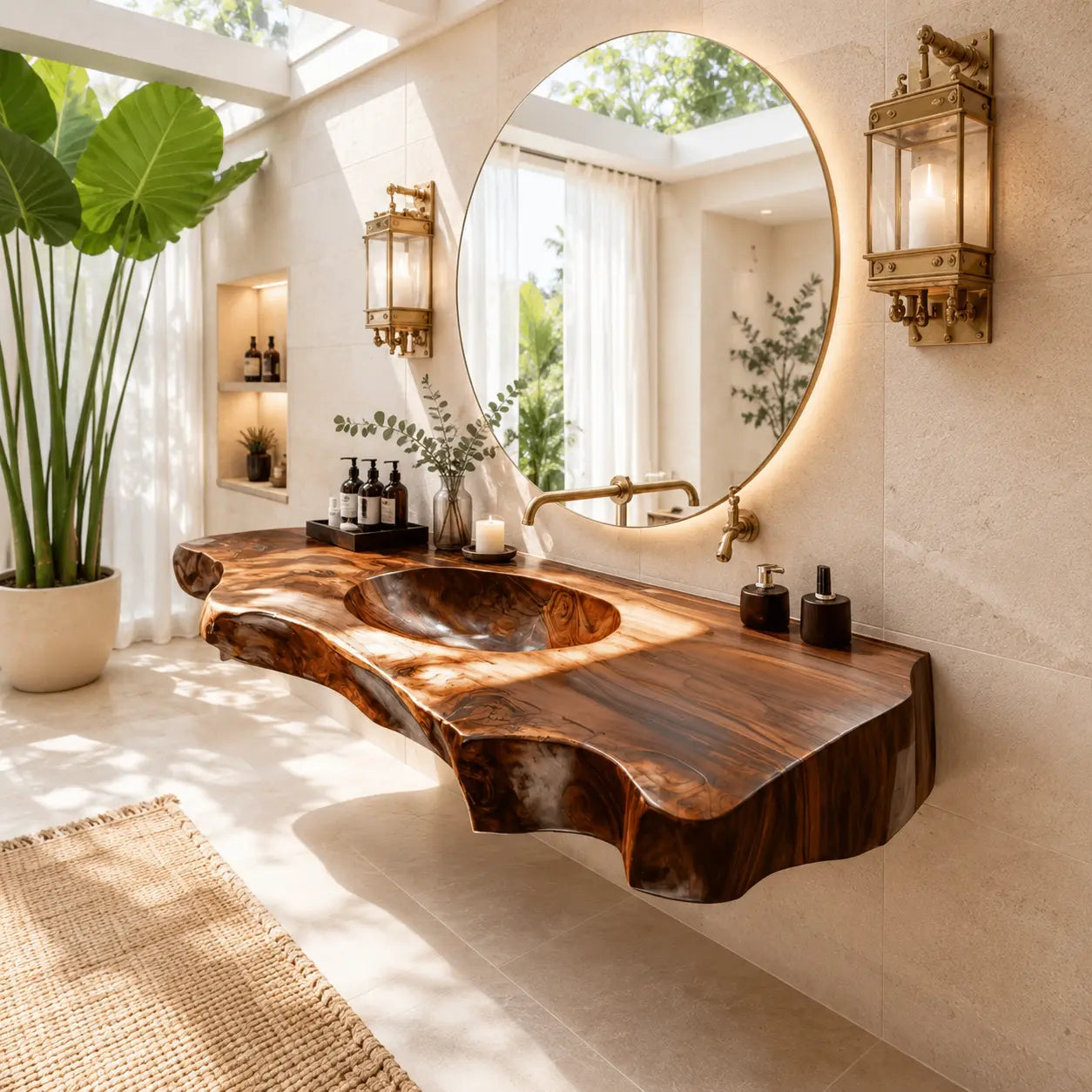 Luxury Live Edge Wood Sink Vanity | Wide Slab Solid Wood Floating Bathroom Lynnsnail