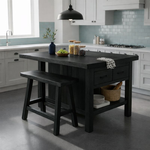 Solid Wood Kitchen Island with Seating & Drawers – Modern Farmhouse Prep Table