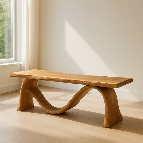 Handcrafted Solid Wood Bench – Sculptural Wave Design with Natural Live Edge Finish Lynnsnail
