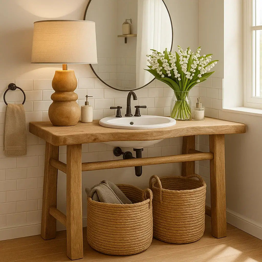 Handcrafted Solid Wood Bathroom Vanity with Minimalist Design and Natural Finish for Modern Spaces Lynnsnail