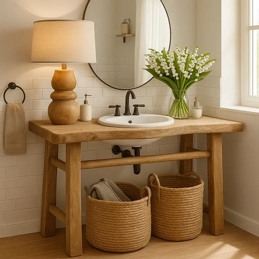 Handcrafted Solid Wood Bathroom Vanity with Minimalist Design and Natural Finish for Modern Spaces Lynnsnail