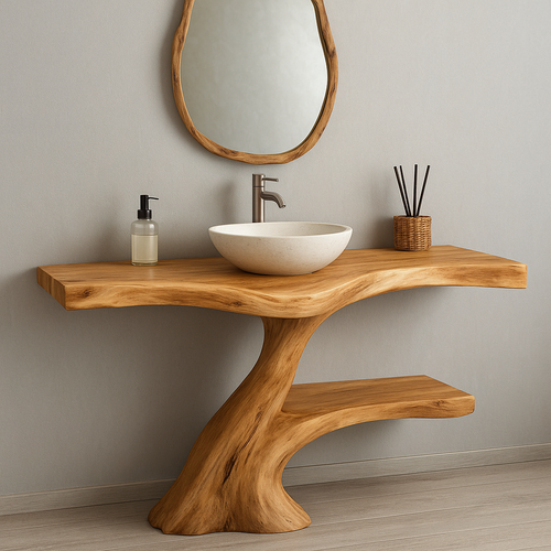 Handcrafted Solid Wood Bathroom Vanity – Organic Modern Design with Natural Live Edge Lynnsnail