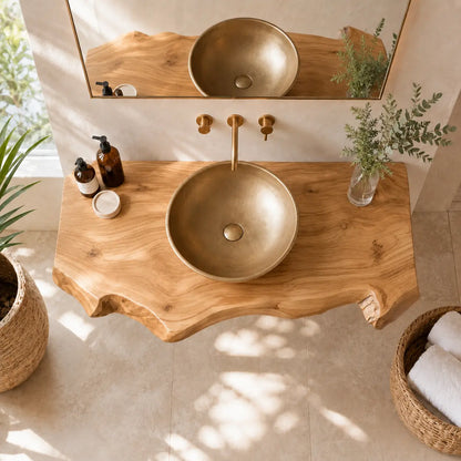 Dark Walnut Live Edge Vanity Shelf | Solid Wood Floating Bathroom Counter Lynnsnail