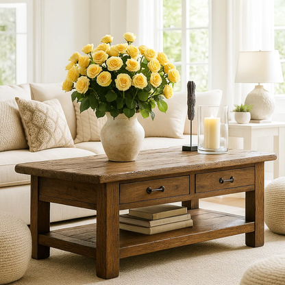 Handcrafted Solid Wood Coffee Table – Rustic Farmhouse Center Table with Drawers and Shelf for Cozy Living Room Décor Lynnsnail