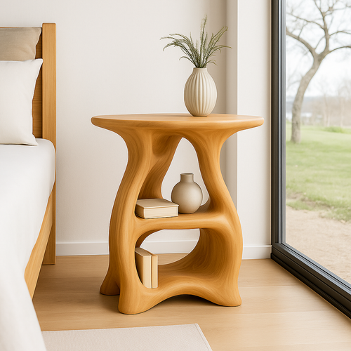 Handcrafted Solid Wood Nightstand – Sculptural Bedside Table with Curved Organic Design Lynnsnail