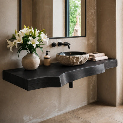 Live Edge Bathroom Vanity Shelf | Solid Wood Floating Sink Counter Lynnsnail