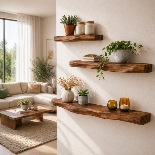 Solid Wood Floating Wall Shelf Rustic Live Edge Wall Mounted Shelf
