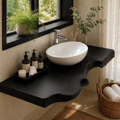 Live Edge Floating Vanity Shelf | Rich Grain Solid Wood Bathroom Counter Lynnsnail