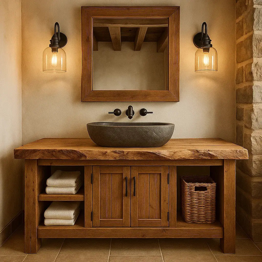 Handcrafted Solid Wood Bathroom Vanity with Live Edge Top and Double Door Storage Lynnsnail