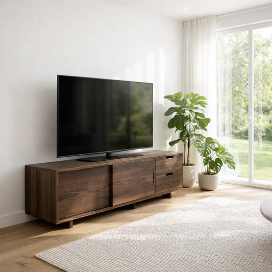 Solid Wood TV Cabinet Modern Minimalist Media Console with Storage