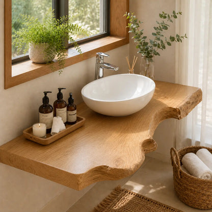 Live Edge Floating Vanity Shelf | Rich Grain Solid Wood Bathroom Counter Lynnsnail