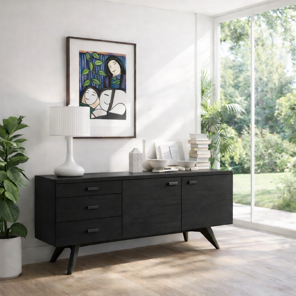 Solid Wood Modern Console Table Mid Century Sideboard with Storage