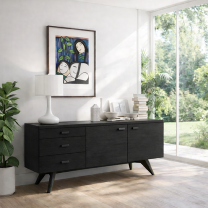 Solid Wood Modern Console Table Mid Century Sideboard with Storage