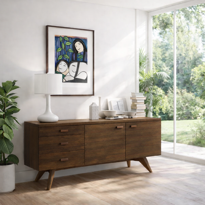 Solid Wood Modern Console Table Mid Century Sideboard with Storage