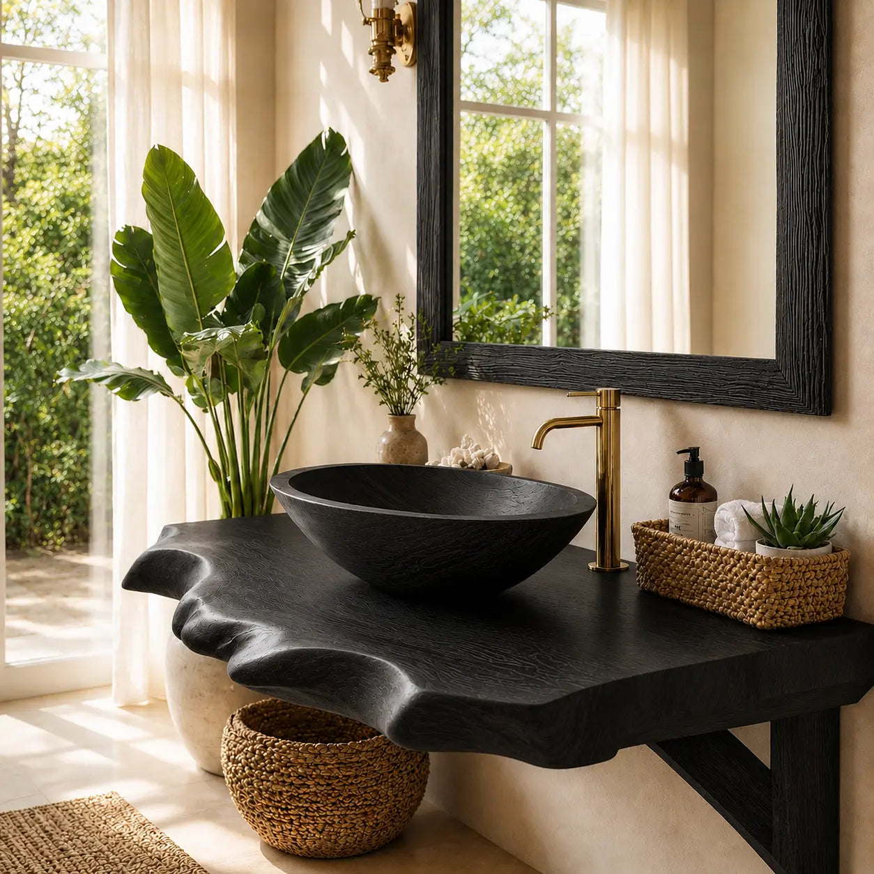 Spalted Live Edge Vanity Shelf | Tiered Solid Wood Floating Bathroom Counter Lynnsnail
