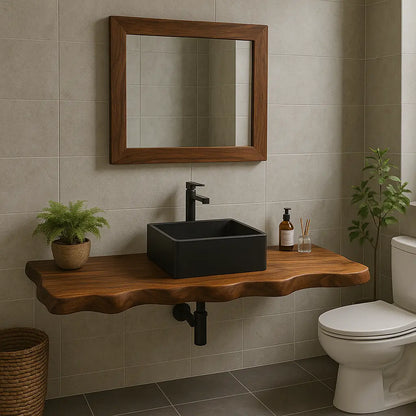 Handcrafted Solid Wood Floating Vanity with Organic Sculpted Live Edge Detailing Lynnsnail