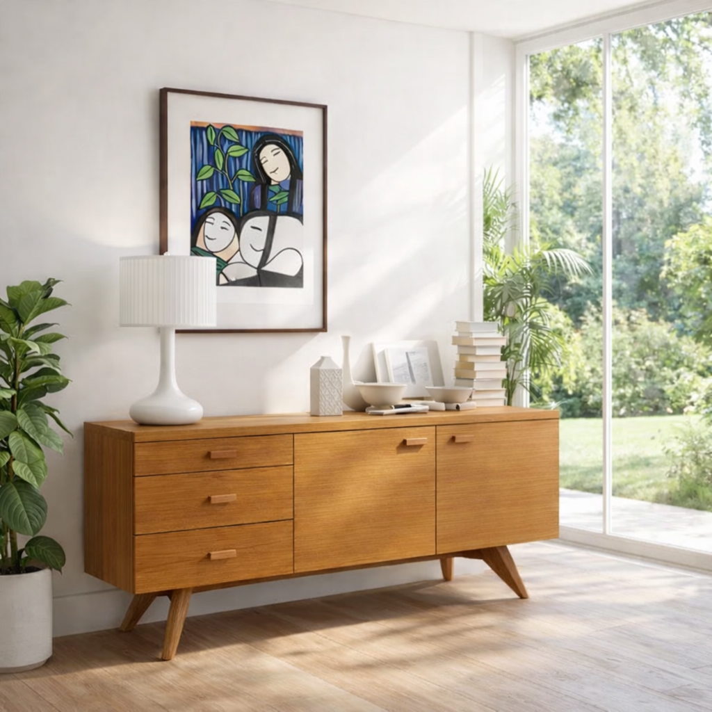 Solid Wood Modern Console Table Mid Century Sideboard with Storage