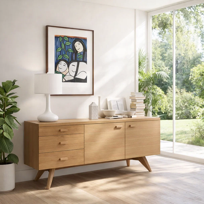 Solid Wood Modern Console Table Mid Century Sideboard with Storage