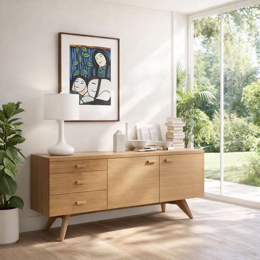 Solid Wood Modern Console Table Mid Century Sideboard with Storage