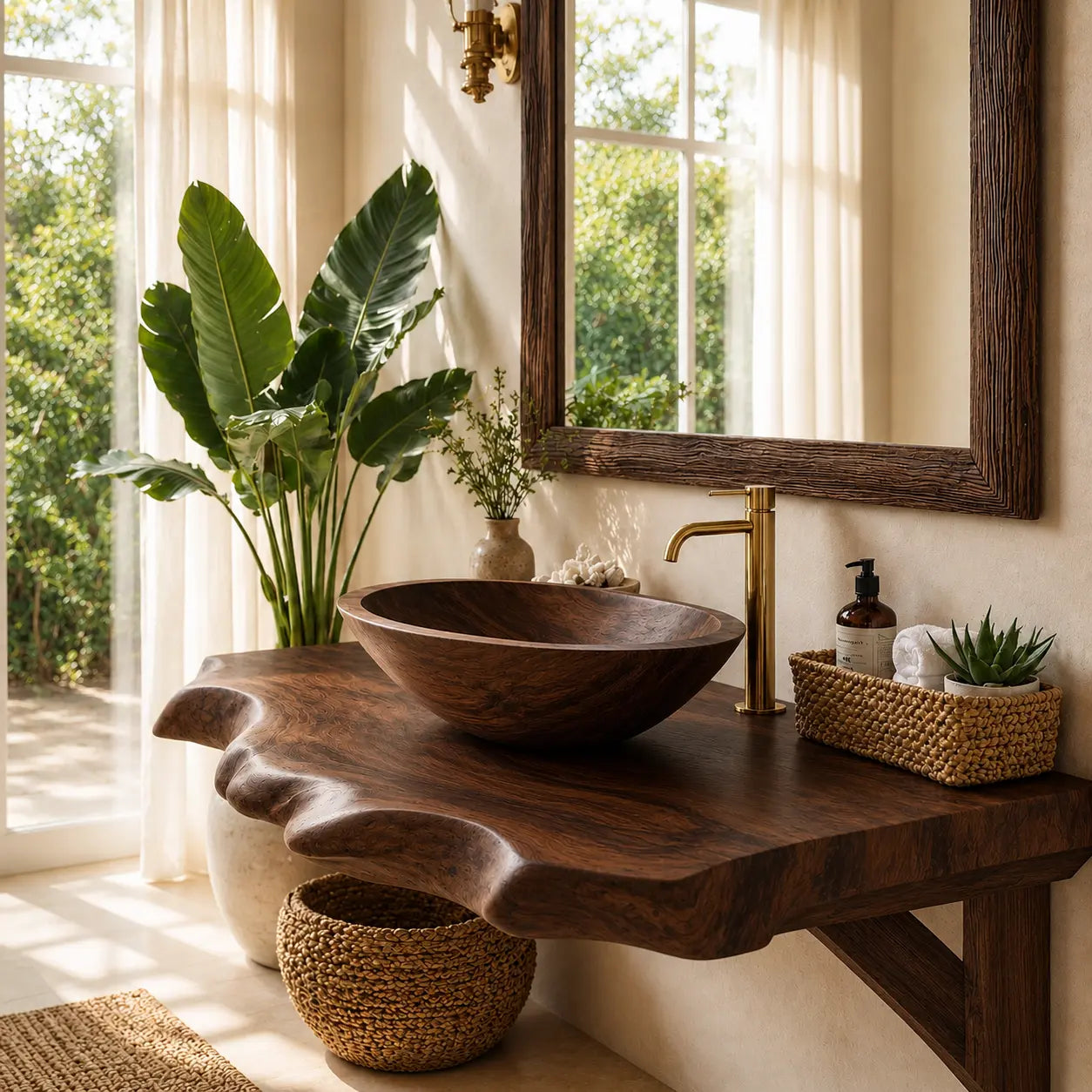 Spalted Live Edge Vanity Shelf | Tiered Solid Wood Floating Bathroom Counter Lynnsnail
