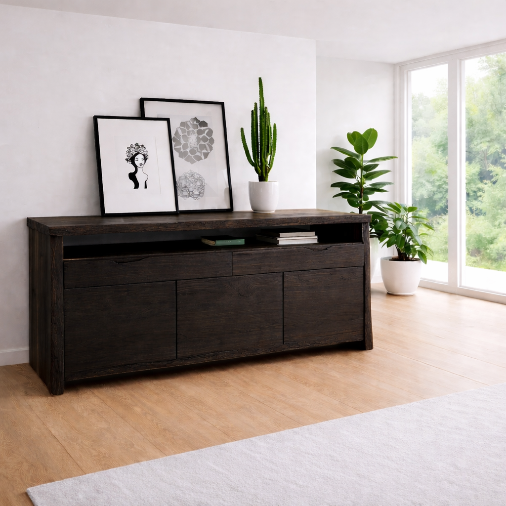 Solid Wood Console Table Modern Sideboard with Storage Cabinet