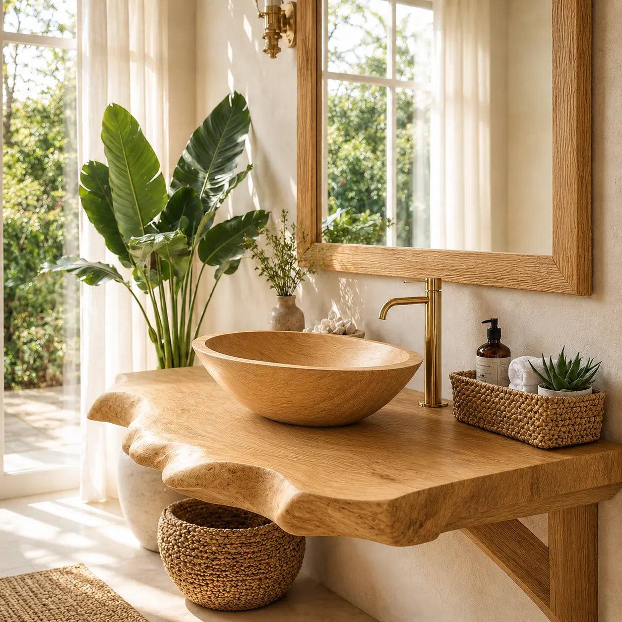 Spalted Live Edge Vanity Shelf | Tiered Solid Wood Floating Bathroom Counter Lynnsnail