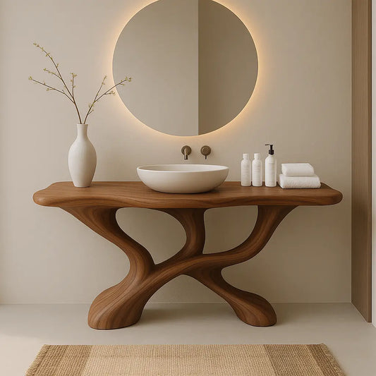Handcrafted Solid Wood Sculptural Vanity with Fluid Modern Design and Artistic Form Lynnsnail