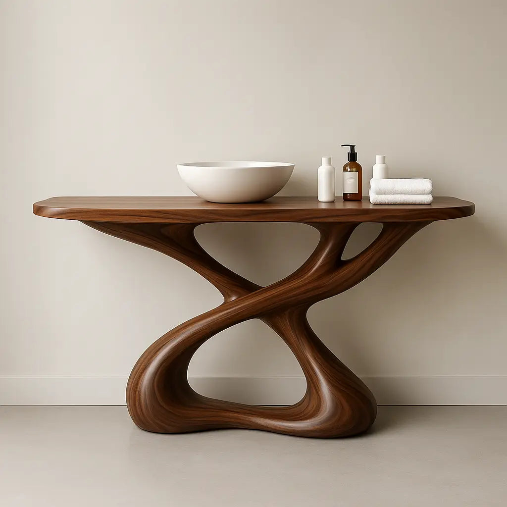 Handcrafted Solid Wood Sculptural Vanity with Organic Flowing Design for Modern Spaces Lynnsnail