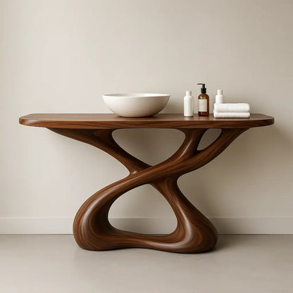 Handcrafted Solid Wood Sculptural Vanity with Organic Flowing Design for Modern Spaces Lynnsnail