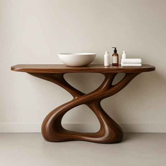 Handcrafted Solid Wood Sculptural Vanity with Organic Flowing Design for Modern Spaces Lynnsnail