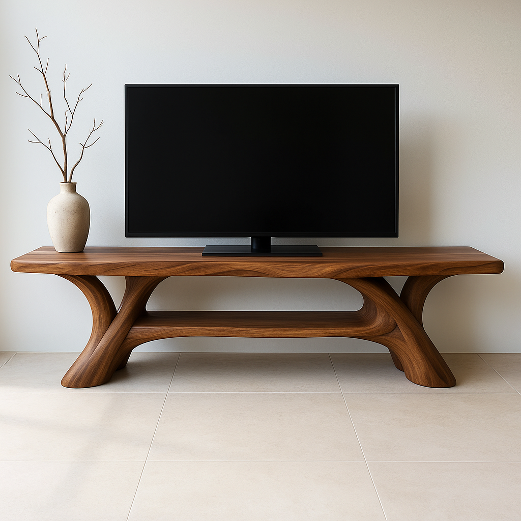 Handcrafted Solid Wood TV Stand – Sculptural Modern Design with Organic Smooth Form Lynnsnail