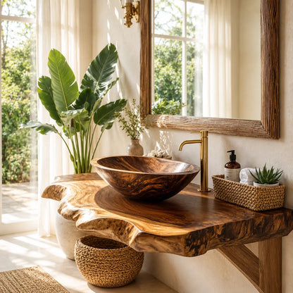 Spalted Live Edge Vanity Shelf | Tiered Solid Wood Floating Bathroom Counter Lynnsnail