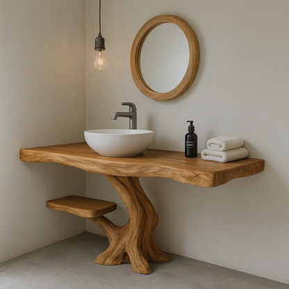 Handcrafted Solid Wood Bathroom Vanity – Organic Modern Design with Live Edge Detailing Lynnsnail
