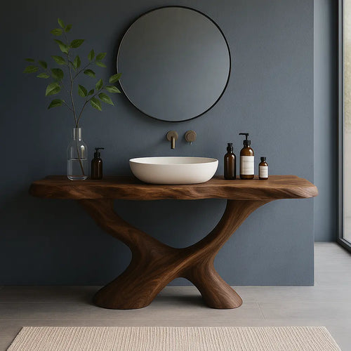 Handcrafted Solid Wood Bathroom Vanity – Sculptural Organic Flow Base with Modern Artistic Form Lynnsnail