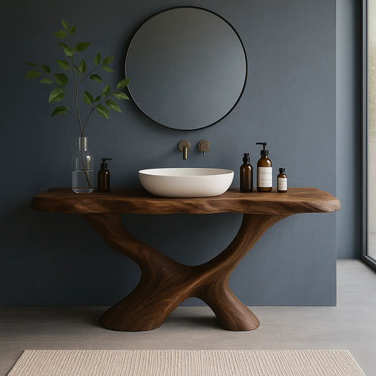 Handcrafted Solid Wood Bathroom Vanity – Sculptural Organic Flow Base with Modern Artistic Form Lynnsnail
