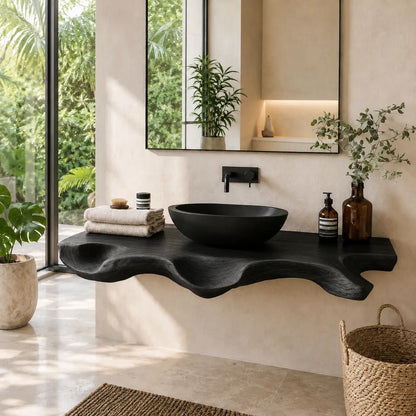 Sculptural Live Edge Vanity Shelf | Modern Solid Wood Floating Bathroom Lynnsnail