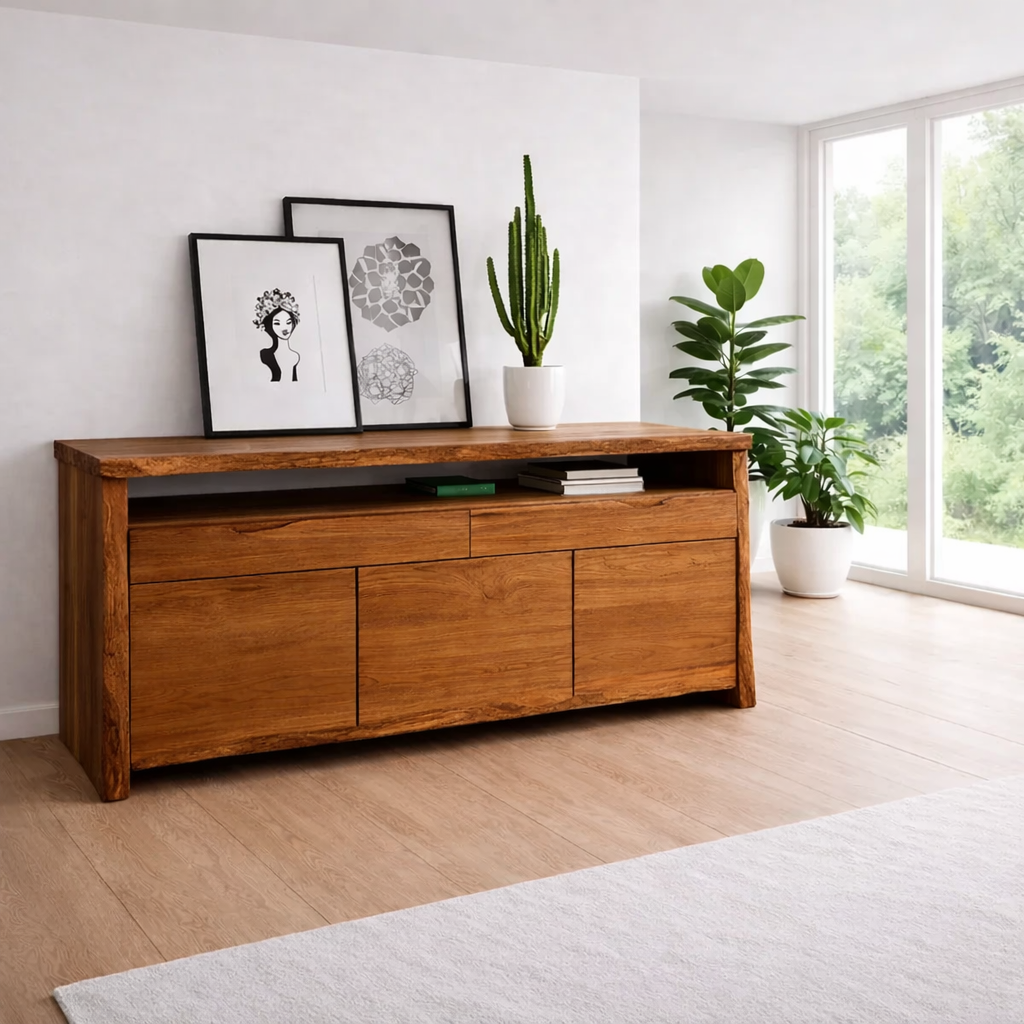 Solid Wood Console Table Modern Sideboard with Storage Cabinet