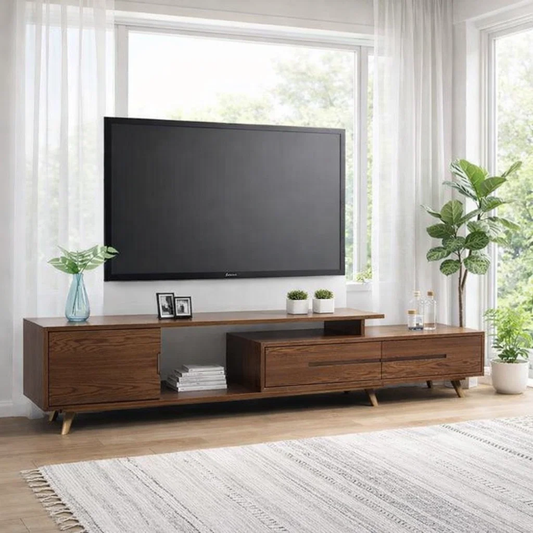 Solid Wood TV Cabinet – Modern Low Media Console with Storage