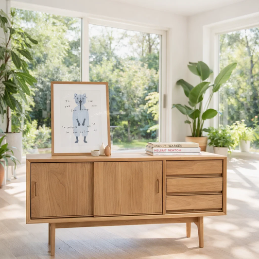 Solid Wood Console Table Modern Sideboard with Drawers and Cabinet