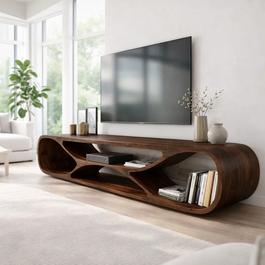 Sculptural Solid Wood TV Stand – Organic Modern Media Console