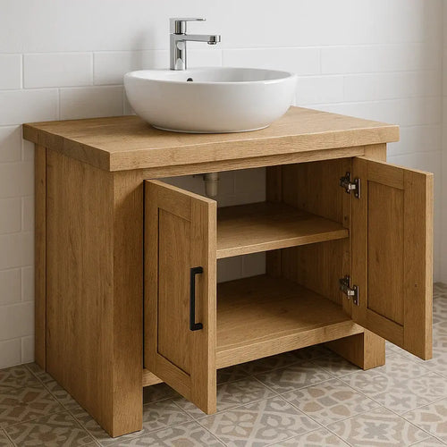 Modern Handcrafted Solid Wood Bathroom Vanity – Minimalist Cabinet Base with Double Doors Lynnsnail